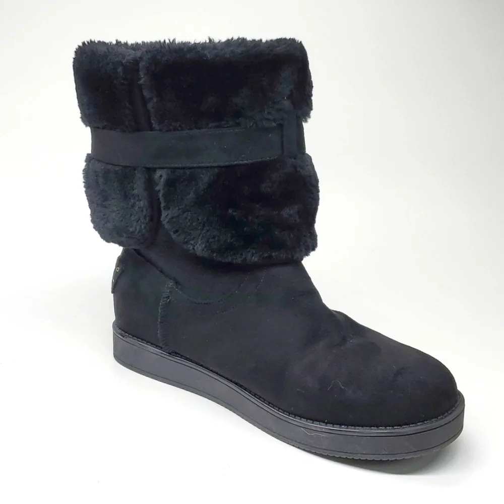 G By Guess Addalyn Black Faux Fur Ankle Strap Ankle Boot